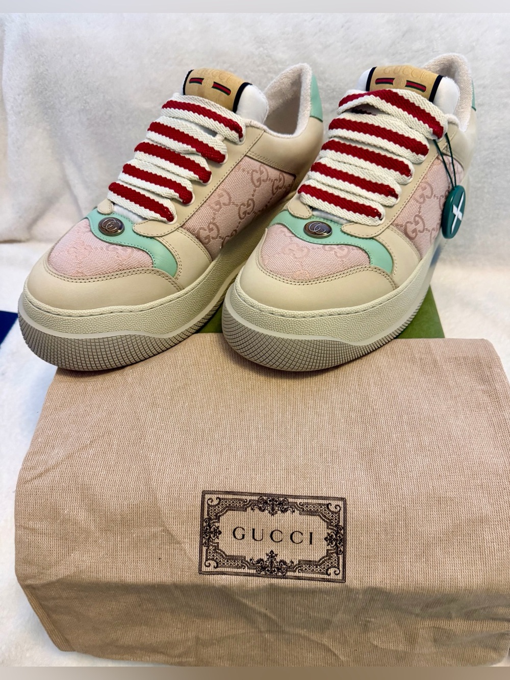 Gucci Screener Sneaker- Women's Pink & Mint Ace Low Top Sneakers